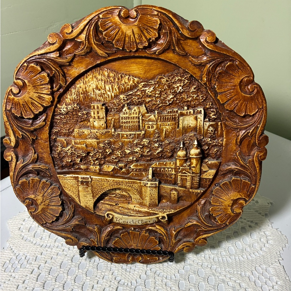 Hand-Carved Decorative Wall Plaque in Warm Brown from Germany